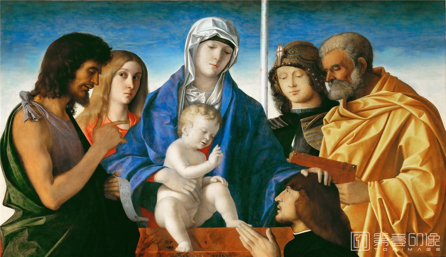 油画-卢浮宫-Giovanni Bellini (c.1433-1516)Virgin and Child with Saints John the Baptist, Mary Magdalene-0769